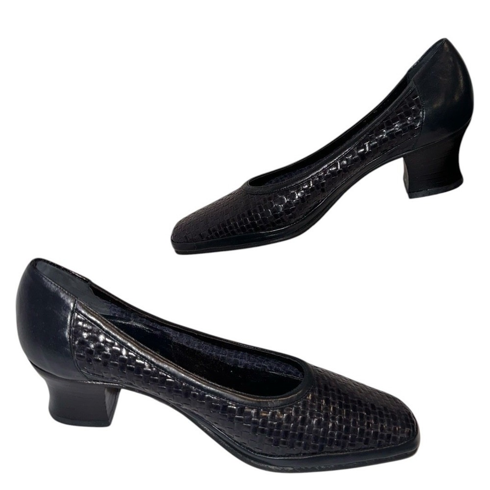 Rangoni Firenze VTG Basketweave Italian Leather Loafers Navy Shoes 7 B Old Money - Picture 3 of 9